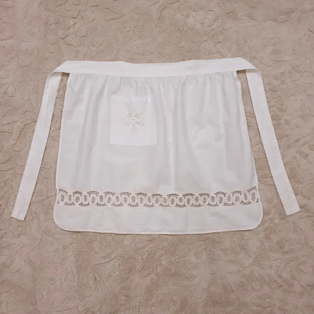 Belgian Battenburg Lace Cotton Half Apron White